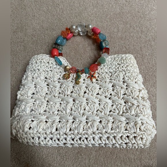 White Woven Bag with Beads & Charms - Picture 1 of 3